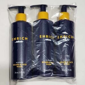 3x Enrich by Gillette All-In-One Beard and Face Wash 7.3 fl oz Pump Bottles NEW
